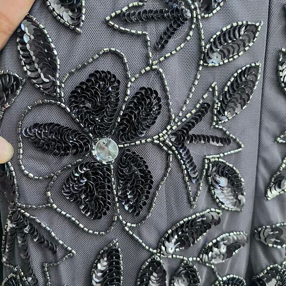 Adrianna Papell Hand Beaded Short Sleeve Floral Godet Gown in Moonscape Dress 0 - Picture 7 of 12